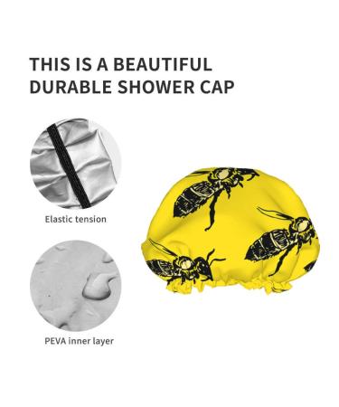 Moslion Bee Shower Cap | Yellow Background Natural Wildlife Design | Reusable Double Layer Hair Cover | Soft Shower Hat for Women | All Hair Lengths | Bumblebee & Honey Bee Print - Buy Online on GoSupps.com