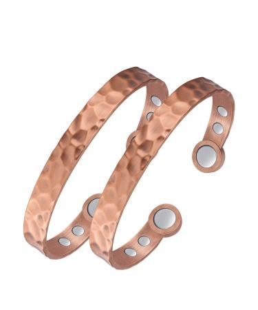 Jecanori 2Pcs Magnetic Lymph Detox Copper Bracelets for Women,Magnetic Lymphatic Drainage Bracelets for Carpal Tunnel,100% Copper Cuff Bangle Wristband Brazaletes with 3500 Gauss Magnet Jewelry Gifts A-Copper