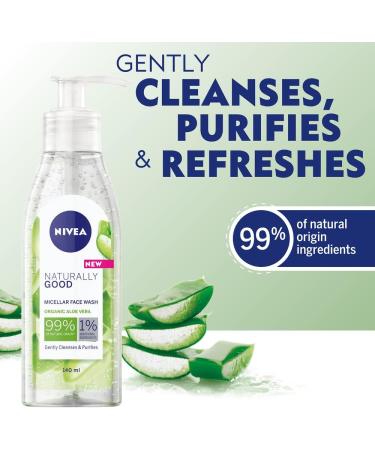 NIVEA Naturally Good Micellar Face Wash Gel (140ml) Natural Micellar Cleansing Water with Aloe Vera Fragrance Purifying Makeup Remover Soothing Face Wash 99% Natural Aloe Vera 140 ml (Pack of 1) - Buy Online on GoSupps.com
