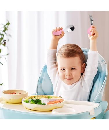 Vicloon Baby Fork and Spoon Set - Silicone Stainless Steel Cutlery for Children, Ergonomic Design for Self-Feeding (Pink Bird) - Buy Online on GoSupps.com