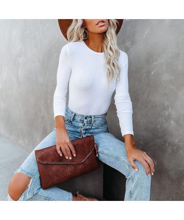 REVETRO Women's Crewneck Long Sleeve Slim Fit Tee - White, Small - Buy Online on GoSupps.com