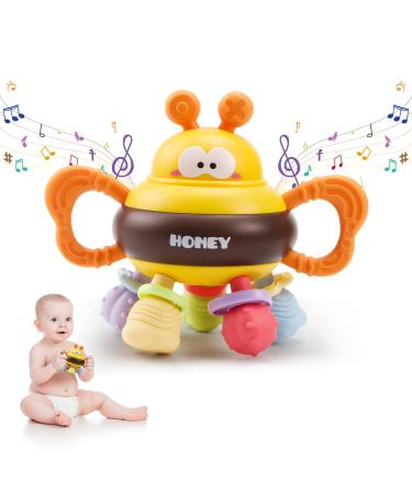 MyDova bite toys for babies 0-18 months biting toys for grasping and chewing bite ring made of silicone bpa-free gripping ball rattling baby gift for babies 0 3 6 months yellow