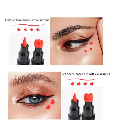 Go Ho 4 PCS Red and Black Liquid Eyeliner Stamp Pen - Waterproof Double-sided Seal Eyeliner Stencils for Long-Lasting, Smudge-Proof Cat Eye Look - Heart Star Moon Flower Design - 2 Red + 2 Black - Buy Online on GoSupps.com