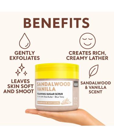 Foaming Body Scrub with Built-In Scrubber Sandalwood Vanilla Scent Exfoliates & Smooths Skin Hydrating Formula Paraben-Free 16 oz for All Skin Types - Buy Online on GoSupps.com