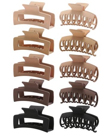 10 Pack Hair Clips for Women & Girls Strong Hold Matte Hair Clips for Thick Thin Hair Durable Medium Square Hair Jaw Clips Double Row Claw Clips Hair Accessories-Neutral Colors