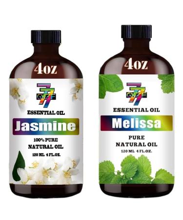 GV77ZF Essential Oil Two 4 Fl Oz (120Ml) Set - Pure Natural Melissa Oil and Jasmine Essential Oil for Diffuser Humidifier Skin Care Home Fragrance Bath Hair Care Cleansing Massage Yoga DIY So