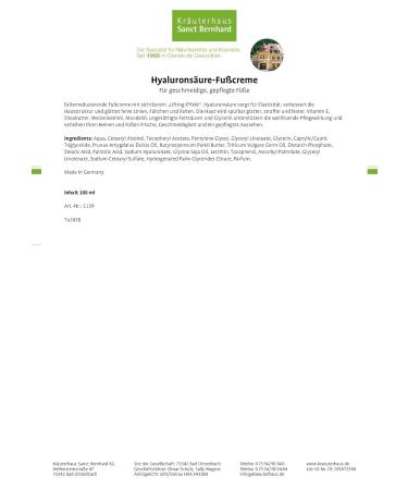 Sanct Bernhard Hyaluronic Acid Foot Cream 100ml - Smooth Well-Groomed Feet | International Shipping Available - Buy Online on GoSupps.com