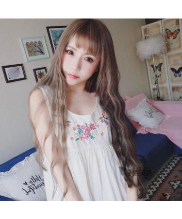 Shop Women's Long Curly Hair Wig with Air Thin Bangs - Pink Light Brown | International Shipping Available - Buy Online on GoSupps.com