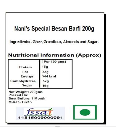 Ghasitaram Gifts Bhaidooj Gifts for Brothers - Nani's Special Besan Barfi 200 GMS Bhaidooj Gifts for Brothers - Besan Barfi 200 gms - Buy Online on GoSupps.com