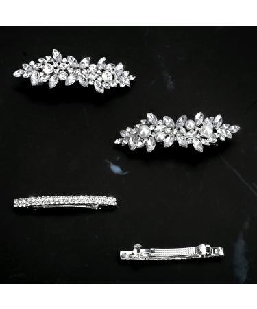 4 Pcs Rhinestone Flower Hair Barrettes | Crystal Pearl French Hair Clips for Women | Wedding Hair Accessories - Buy Online on GoSupps.com