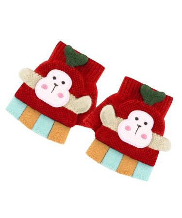 Aohhy Girls & Boys Winter Warm Gloves Children Cartoon Knitted Half Finger Mittens 1-5 years old Red