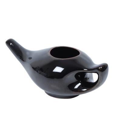 Leak Proof Durable Ceramic Neti Pot Comfortable Grip | Microwave and Dishwasher Friendly Natural Treatment for Sinus and Congestion (Black) Brown