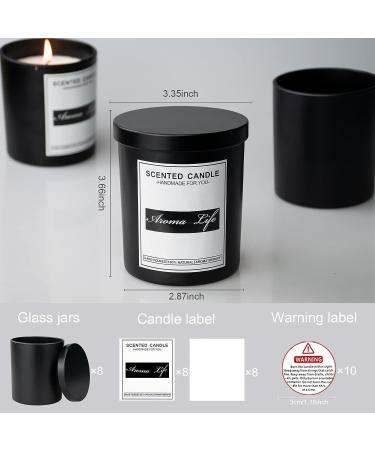 10oz 8 Pack Thickened Glass Candle Jars with Metal Lids - Matte Black - Buy Online on GoSupps.com