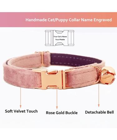 Cat Collar Personalised with Name Tag and Phone Number Engraved for Kitten Puppy (Velvet Rose Gold) - Buy Online on GoSupps.com