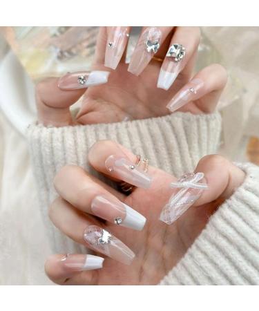Temperament nail art French bow plaid diamond hollowed out love nail shop nail wear a wedding mandarin duck nail(M) - Buy Online on GoSupps.com