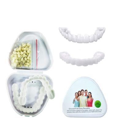 2 pairs of veneers snap-in teeth veneer teeth upper and lower artificial teeth instant vein dentures teeth smile on men and women temporary cosmetic teeth immediate tooth lighting