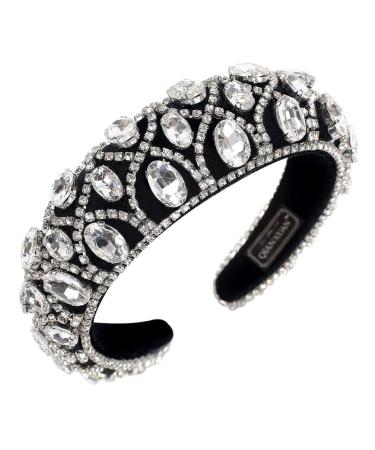 FRCOLOR Vintage Baroque Headband Rhinestone Wide Hair Hoop Bridal Hairband Crystal Wedding Headpieces Headwear for Girls Wedding Pageant Silver