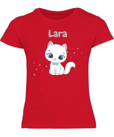 Personalized Girls T-Shirt with Cute Cat Motif - Custom Gift by Shirtracer - Red 164 - Buy Online on GoSupps.com