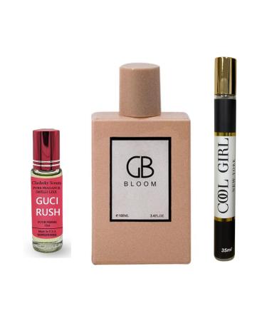 GB Bloom Fragrance for Women Eau De Parfum Natural Spray Floral Scent 3.4 Fl Oz - Clashoky (PACK OF 3) FREE OIL AND COOL GIRL TRAVEL SPRAY Floral 1.7 Fl Oz (Pack of 2)