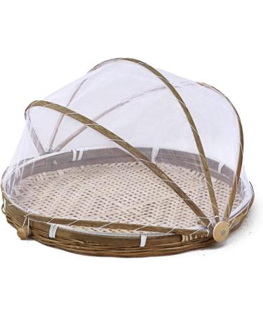 Hand Woven Wooden Serving Food Tent | Round Basket with Mesh Cover for Home Kitchen Storage - International Shipping - Buy Online on GoSupps.com