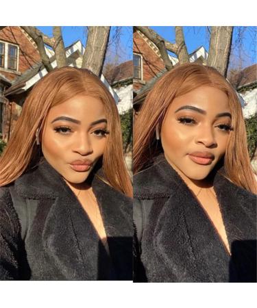 Ginger Brown Lace Front Human Hair Wig 20 Inch - 150% Density Straight Ginger Blonde Wig with HD Lace Frontal & Baby Hair - Brazilian Hair Pre Plucked for Natural Look - Buy Online on GoSupps.com