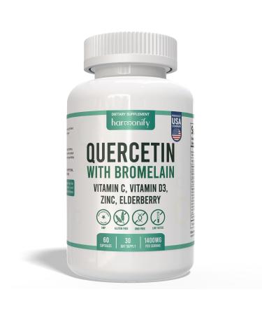 HARMONIFY Quercetin with Bromelain, Immune Blend Supplements with Zinc Elderberry Vitamin C & D 5000 IU, Artemisinin, Irish Sea Moss, Echinacea, Garlic, Turmeric, Reishi and Ginger Powder, 1400 mg