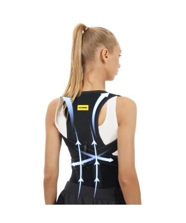 Posture Corrector for Women and Men, Huninpr Adjustable Upper Back Brace, Breathable Back Support straightener, Providing Pain Relief from Lumbar, Neck, Shoulder, and Clavicle, Back. (Medium)
