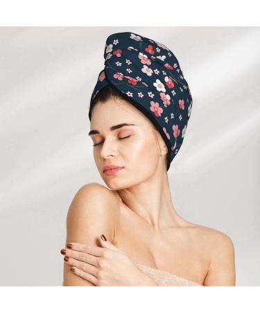 Hair Towel Wrap | Quick Drying Towel Turban with Button - Cherry Blossoms Design - Buy Online on GoSupps.com