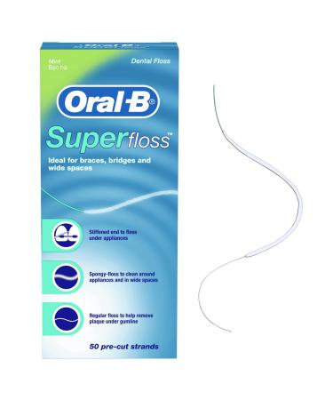 Oral-B Super Floss Pre-Cut Strands Dental Floss, Mint, 50 Count - Buy Online on GoSupps.com