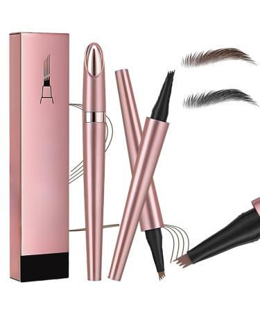 Magic Eyebrow Pencil 4-Tipped Precise Brow Pen 3D Waterproof Microblading Eyebrow Pencil Contouring Pen Waterproof Natural Fine Stroke Magic Eyebrow Pencil for Women and Gril (Black+ Dark Brown)