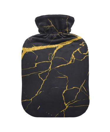 Black marble with gold line hot water bottle with cover soft warm for winter bed hand neck and shoulders 2 l