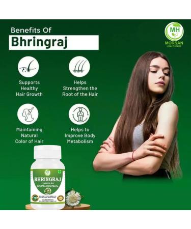 Morsan Healthcare Bhringraj Capsules |Ayurvedic Herb Eclipta Alba Supplement| Hair |Skin & Wellness |100% Plant-Based |500 mg per Serving| 120 Veg Capsules(Pack of 2) - Buy Online on GoSupps.com