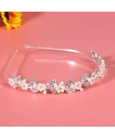 Minkissy Pearl Crystal Headband Bridal Rhinstone Flower Leaves Hairband Wedding Party Hair Hoop for Brides Bridemaids - Buy Online on GoSupps.com
