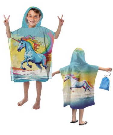 Aiorber children's bath towel with a hood bath towel made of microfiber beach towel swimming pool towel bath towel shower towel bathrobe for girls and boys 5-10 years with unicorn pattern green-13 76x76cm
