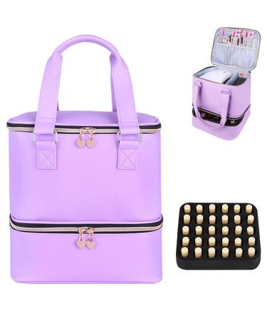 FCQQYWZ Nail polish Case Nail Polish Organizer Bag and Nail Dryer Case Holds 30 Bottles (15ml/0.5 fl.oz) and a Nail Lamp Travel 2 Layer Nail Polish Storage with Sturdy Handles(Purple) PURPLE Hold 30 Bottles(15ml)