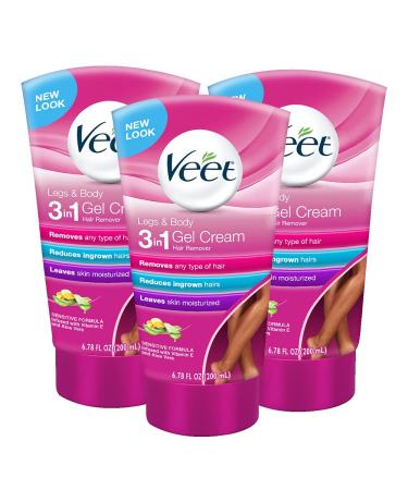 Hair Removal Cream VEET Legs & Body 3 in 1 Gel Cream Hair Remover Sensitive Formula with Aloe Vera and Vitamin E 6.78 fl ozTube (Pack of 3)