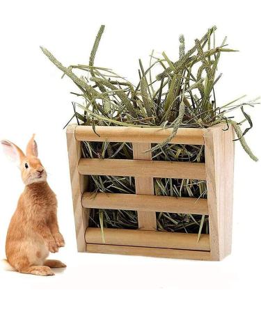 ANCLLO Rabbit Hay Feeder Rack Wooden Wall-mountable Hay Manger for Small Pets Bunny Chinchilla Guinea Pigs - Buy Online on GoSupps.com