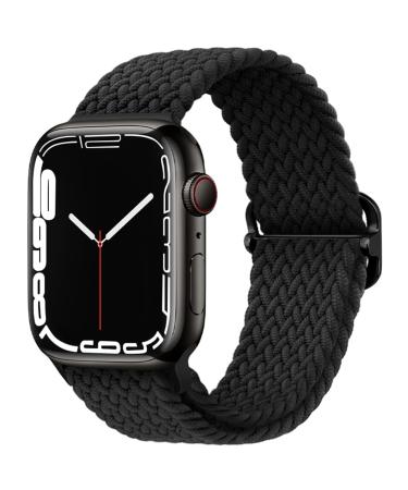 Qimela Stretchy Solo Loop Strap Compatible for Apple Watch Band 49mm 45mm 44mm 42mm for Women Men,Adjustable Elastic Breathable Nylon Braided Sport Wristband for iWatch Series SE 8 7 6 5 4 3 2 1 Ultra Black 42mm/44mm/45mm/49mm