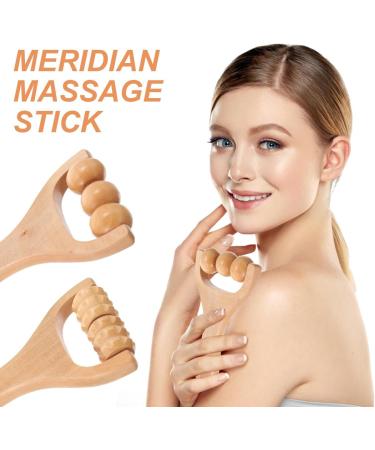 2-Pack Wooden Massage Roller - Foot & Body Fascia Rod with Handle for Back Legs Neck & Shoulders - Buy Online on GoSupps.com