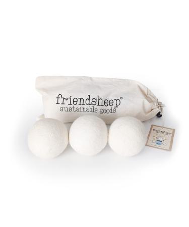 Wool Dryer Balls by Friendsheep 3 Pack XL Organic Premium Reusable Cruelty Free Handmade Fair Trade No Lint Fabric Softener White Trio