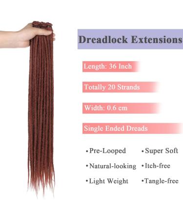 Leeven 36 Inch Copper Red Dreadlock Extension - 20 Strands Synthetic Auburn Crochet Dreads - Soft Hippie Single Ended Dreadlock - Buy Online on GoSupps.com