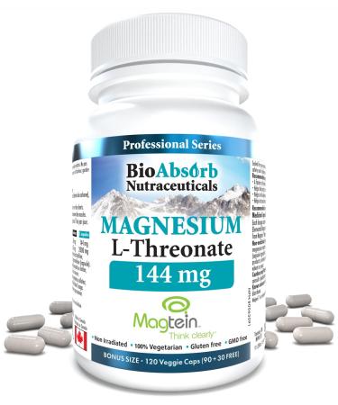 Magnesium L-Threonate - Magtein. 2 000 mg w/ 144 mg of Elemental Chelated Magnesium. 120 Veggie Capsules (40-day supply) 120 count (Pack of 1)