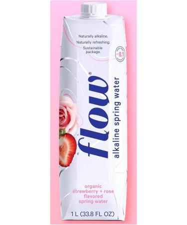 Flow Alkaline Spring Water Organic Strawberry & Rose Flavoured Water 12 x 1L - Buy Online on GoSupps.com