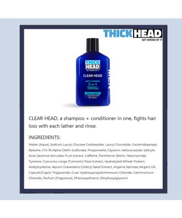 Thick Head Clear Head 2-in-1 Shampoo & Conditioner for Men - 11.7 Fl Oz - Ultra Thickening Formula for Fuller Hair - Sulfate, Paraben, & Dye Free - Buy Online on GoSupps.com