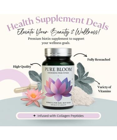 Pure Bloom Biotin 5 000 mcg Hair Skin & Nails Vitamins for Women & Men Supports Stronger Hair Growth Healthier Skin & Nails Vegan Non-GMO Supplement - Buy Online on GoSupps.com