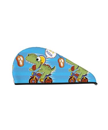 Dinosaur Riding a Motorcycle Microfiber Hair Towel Soft Super Absorbent Hair Towel Wrap for Women Coral Velvet Quick Dry Hair Cap for Long Curly and Thick Hair