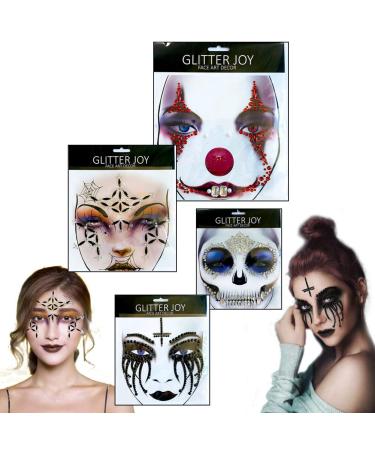 Day of the Dead Face Gems Jewels Tattoos Halloween Face Temporary Skull Tattoos Rhinestone Crystal Stones Body Gems Makeup Stickers for Halloween Festival Rave Party Outfit