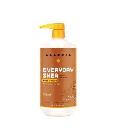 Alaffia EveryDay Shea Body Lotion - Normal to Very Dry Skin, Moisturizing Support for Hydrated, Soft, and Supple Skin with Shea Butter and Lemongrass, Fair Trade, Vanilla, 32 Fl Oz Vanilla 32 Fl Oz (Pack of 1)