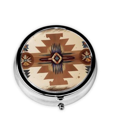Native American Patternsround Pill Box 3 Compartment Round Pill Box Organizer Portable Travel Pill Box for Traveling.