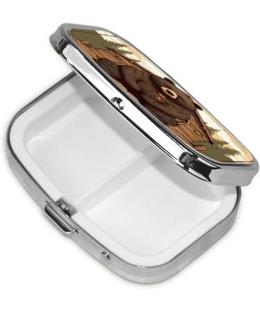 Rustic Lodge Bear Pill Box - 2 Compartment Travel Organizer | Cute Small Pill Case for Purse & Gifts - Buy Online on GoSupps.com